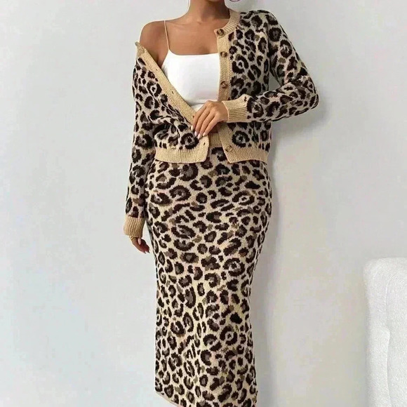 Brown Elegant Women's Leopard Print Casual Loose - Picture 5 of 6